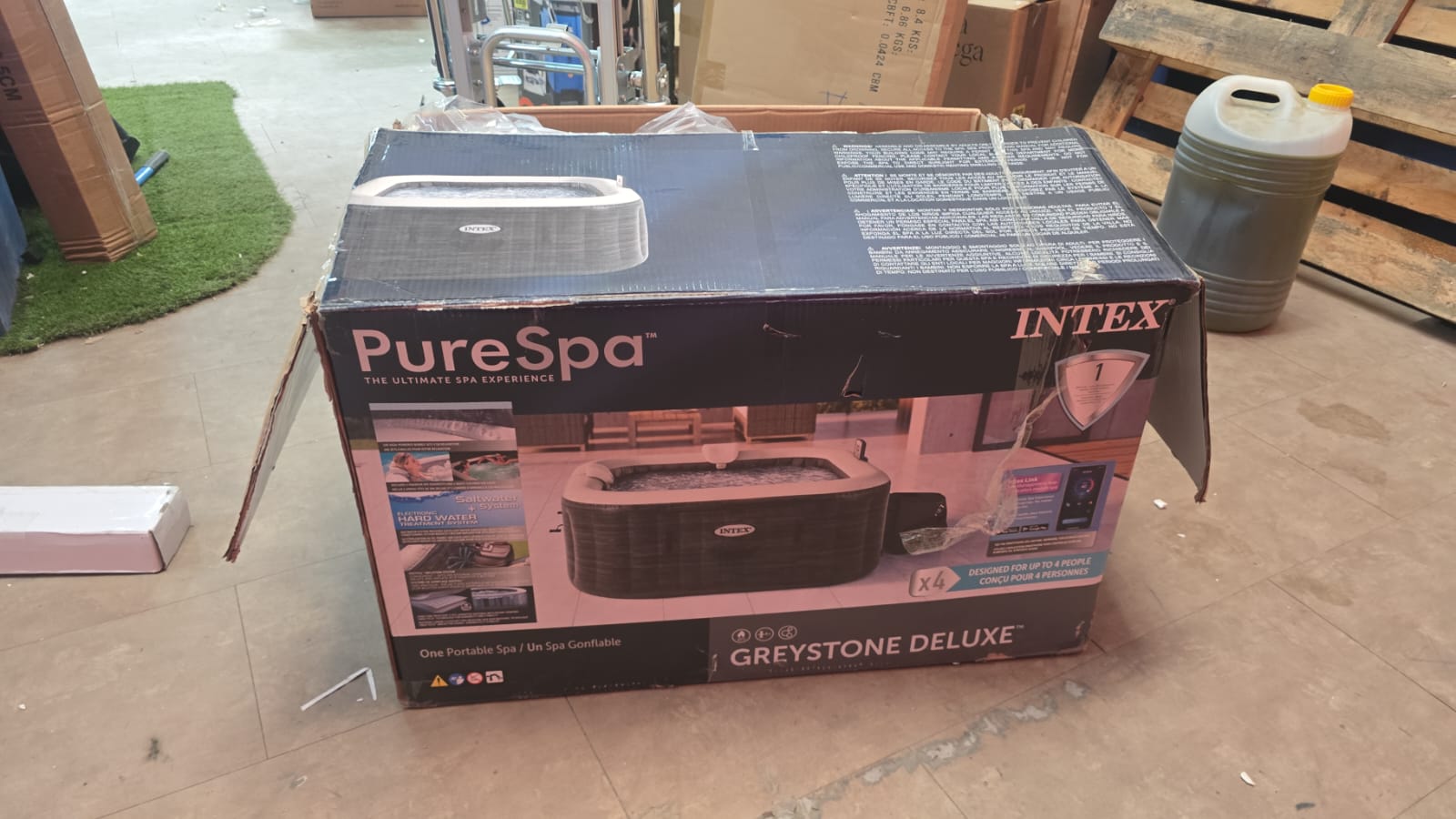 Intex Spa hinchable cuadrado Greystone Deluxe 4 personas, 175x175x71 cm, Calentador 2.200 W